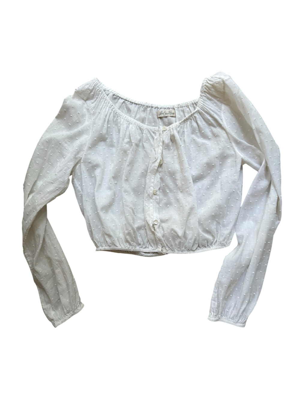 LoveShackFancy White Swiss Dot Cotton Peasant Blouse Size 1 Small Puff Sleeve